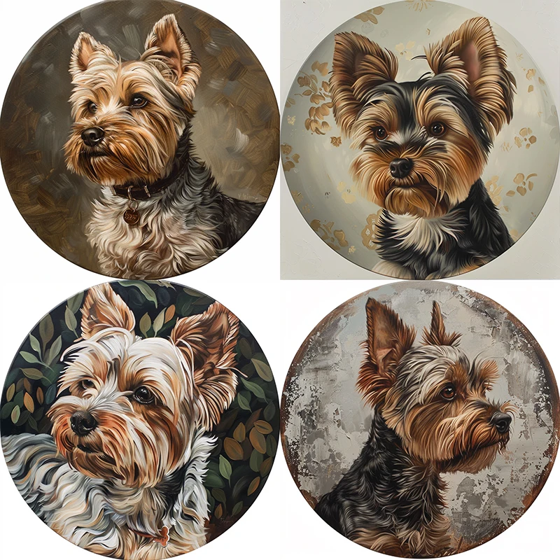 Yorkshire Terrier Pet Ornaments-Customizable Circular Aluminum Decorative Paintings for Cats & Dogs-Ultra High Definition