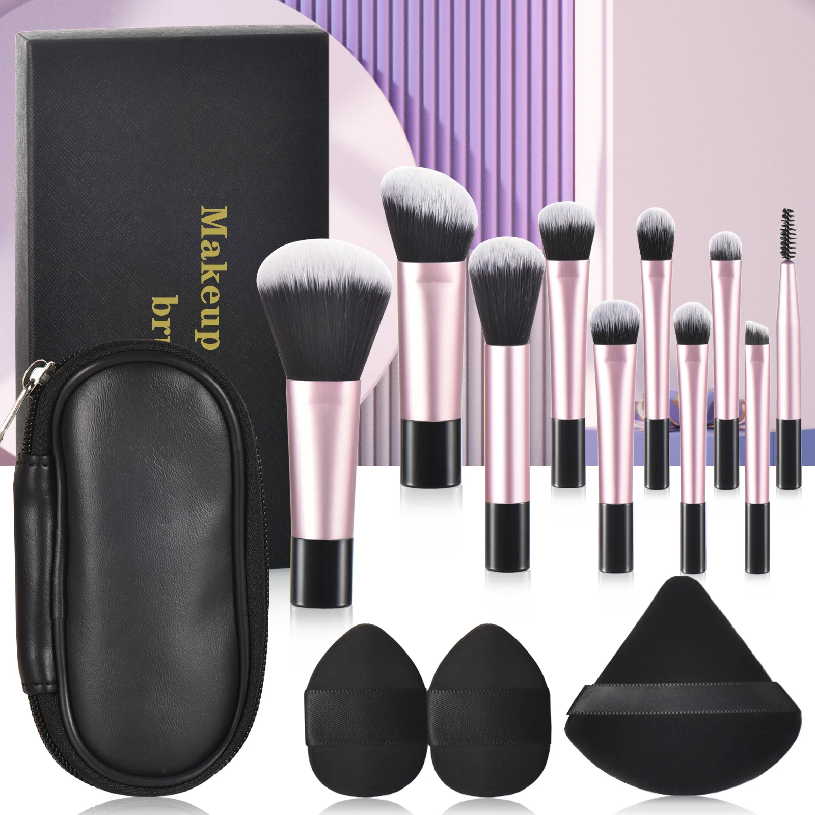 Colorful Mini Makeup Brush Set with Puff - Portable Professional Makeup Tools, Perfect Holiday Gift