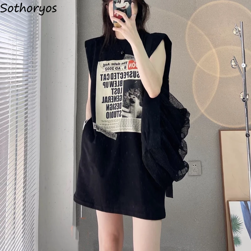 

Summer Dress for Women Loose Vintage Print Design Personality High Street Soft Breathable Sleeveless Fashion Korean Style Mujer