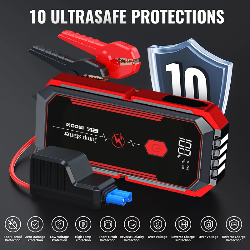 Car Jump Starter 2500A Peak Car Battery Jump Starter Up to 8.0L Gas and 7L Diesel Engine 12V Portable Lithium LED L