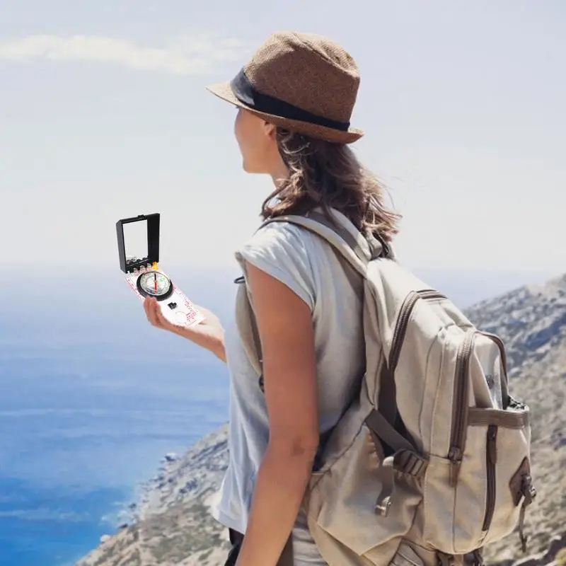 Portable Magnifying Compass Navigation Map Reading Compass with lanyard mirror and ruler for Camping Hiking and Traveling