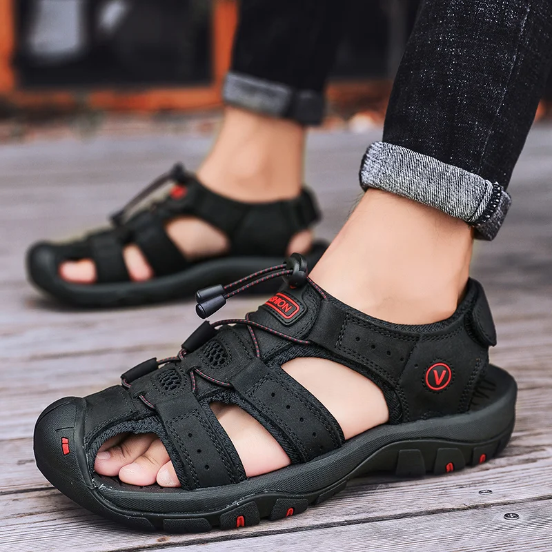 

Sandals Genuine Leather Men Shoes Summer Casual Shoes New Beach Men's Sandals Men Sandals Fashion Sandals Slippers Big Size38-48