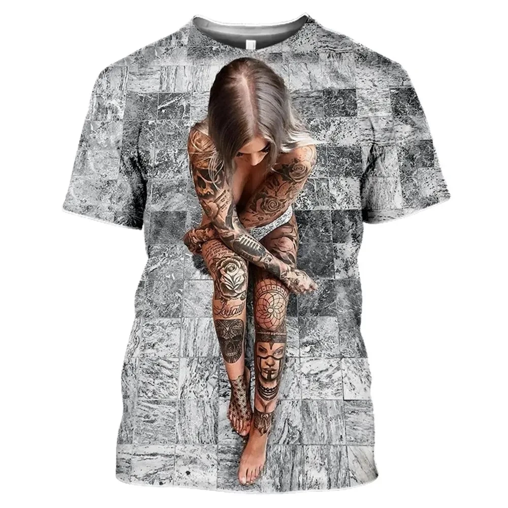 

Fashionable New Sexy Goddess Collection Pattern Men's T-shirt Summer Loose Casual Street Wear O-Neck Short Sleeve Plus Size Top