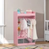 Kids Costume Organizer、 Costume Rack、Kids Armoire、Open Hanging Armoire Closet with Mirror-PINK 1