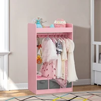 Kids Costume Organizer、 Costume Rack、Kids Armoire、Open Hanging Armoire Closet with Mirror-PINK 1