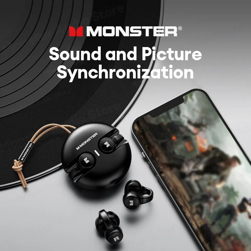 Monster XKT21 무선 블루투스 이어폰 이어 클립 이어버드, 음악 게임 저지연 헤드셋, 터치 컨트롤, 마이크 헤드폰 포함