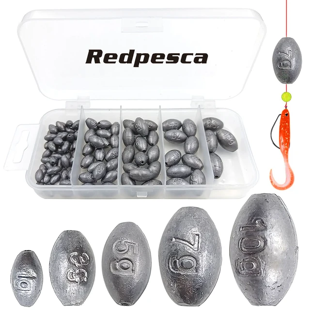 100/60/50Pcs Egg Weights Fishing Sinkers for Saltwater Freshwater Bass Fishing  Weight Oval Sinker Tackle