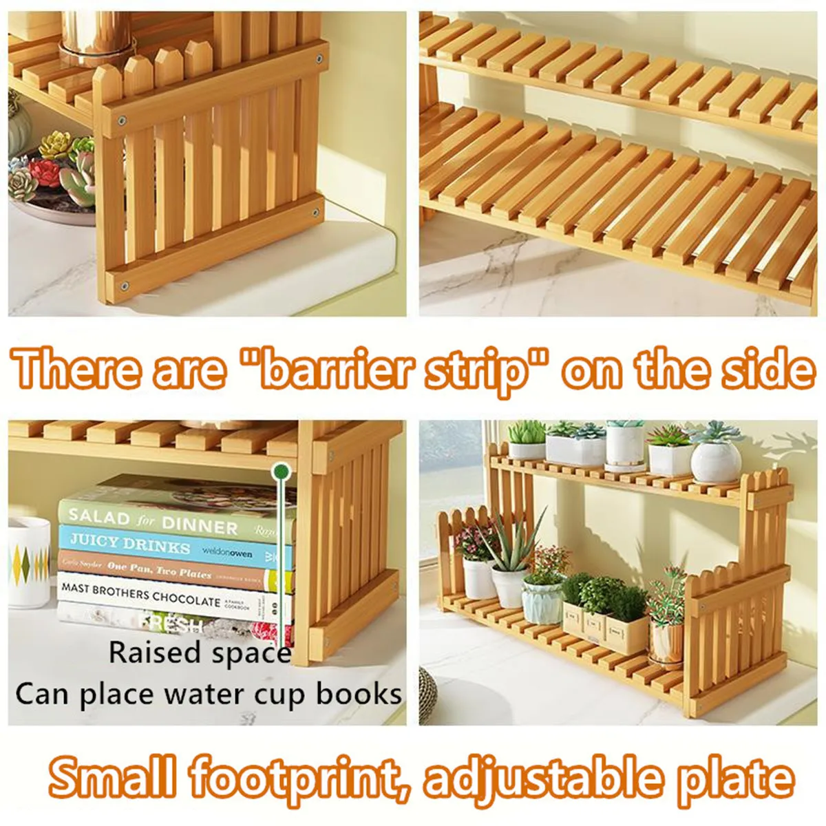 Natural Bamboo Indoor Plant Stand for Desk 2 Tier Desktop Shelf Organizer Rack