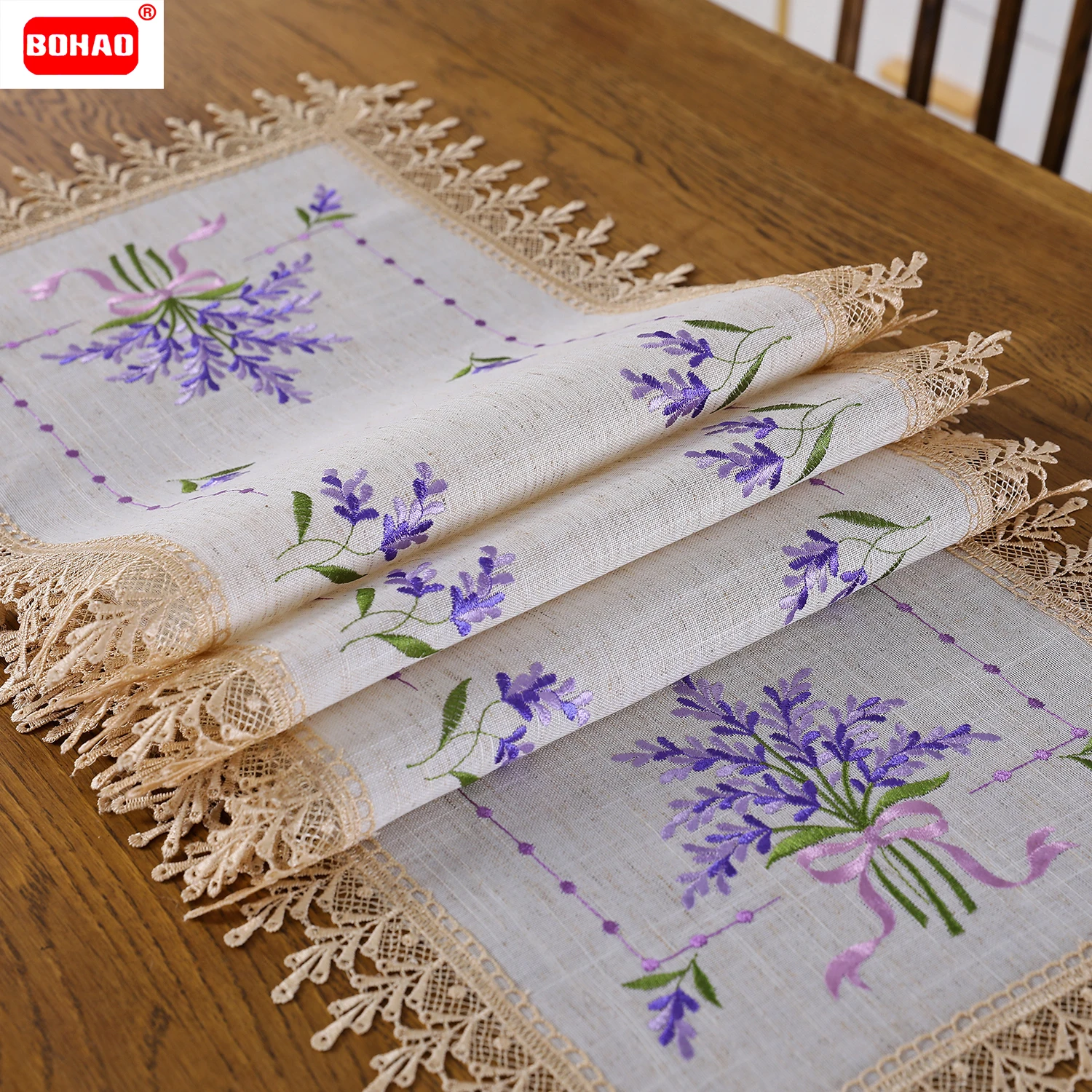 Camino De Mesa Tejido Con Borlas - Decoración Bohemia Para Comedor O Mesa De Centro, 30 X 140 Cm, Material Mixto Algodón-lino