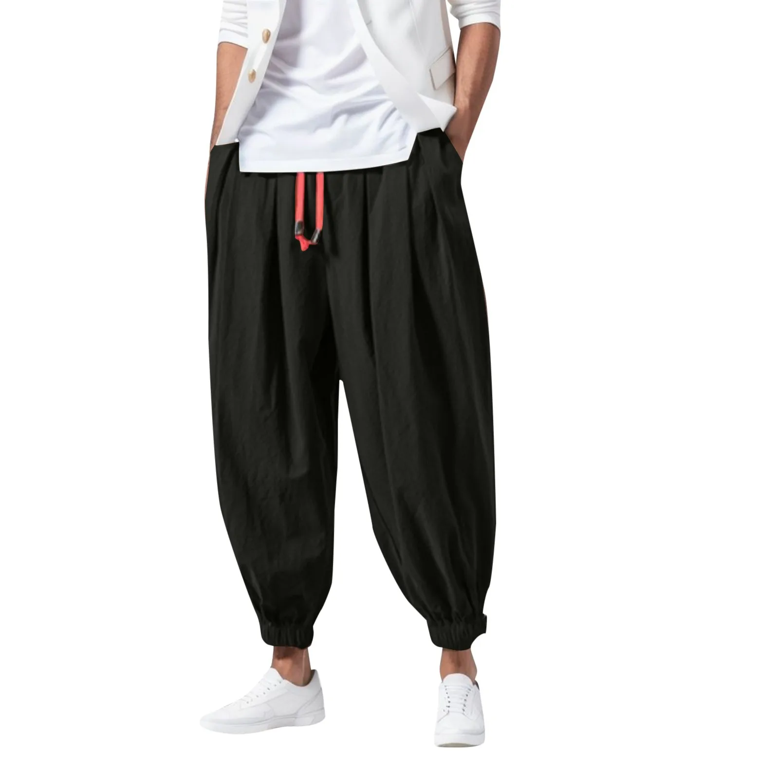 2024 New Fashion Drawstring Harem Pants Men’S Baggy Jogging Pants Japanese Men Crotch Wide Leg Pants Male Casual Loose Trousers 2