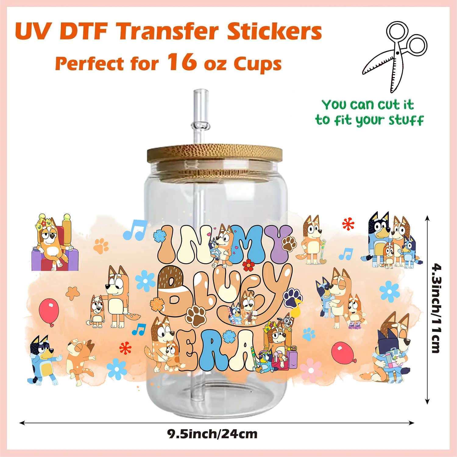 Party dog peel waterproof DIY Decals 3D transfers uvdtf crystal stickers 16oz uv dtf cup wraps for Libbey Glasses
