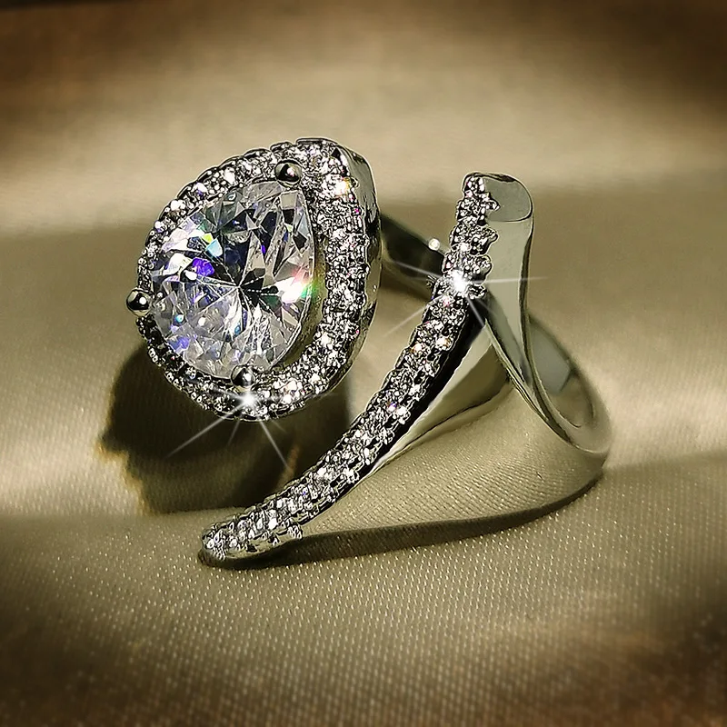 925 Sterling Silver Water Drop CZ Ring For Women Wedding Gifts