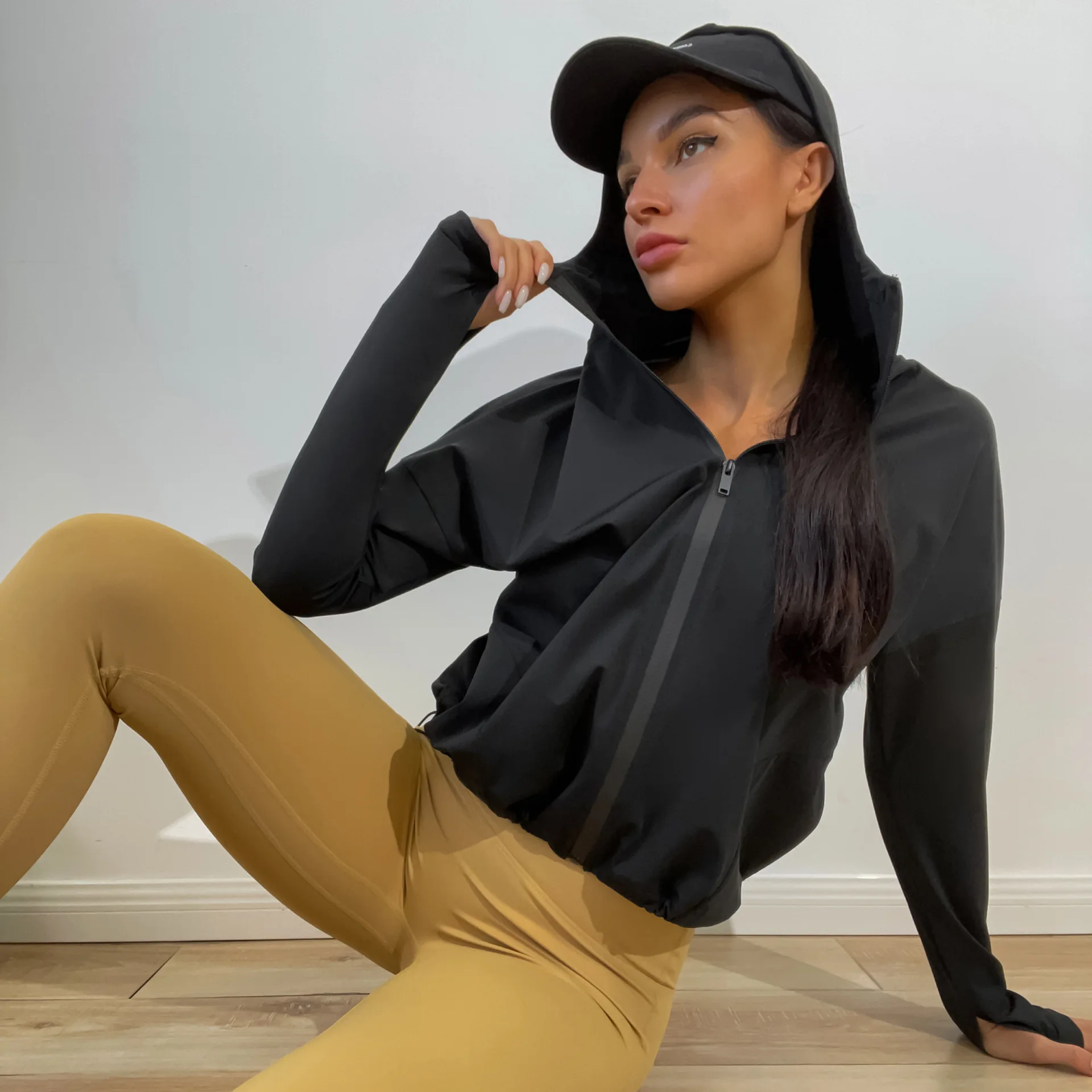 Yoga Workout Top Long Sleeve Activewear UV Protection Hooded Women's Clothing Fitness Tennis Jacket Gym Wear Running Training