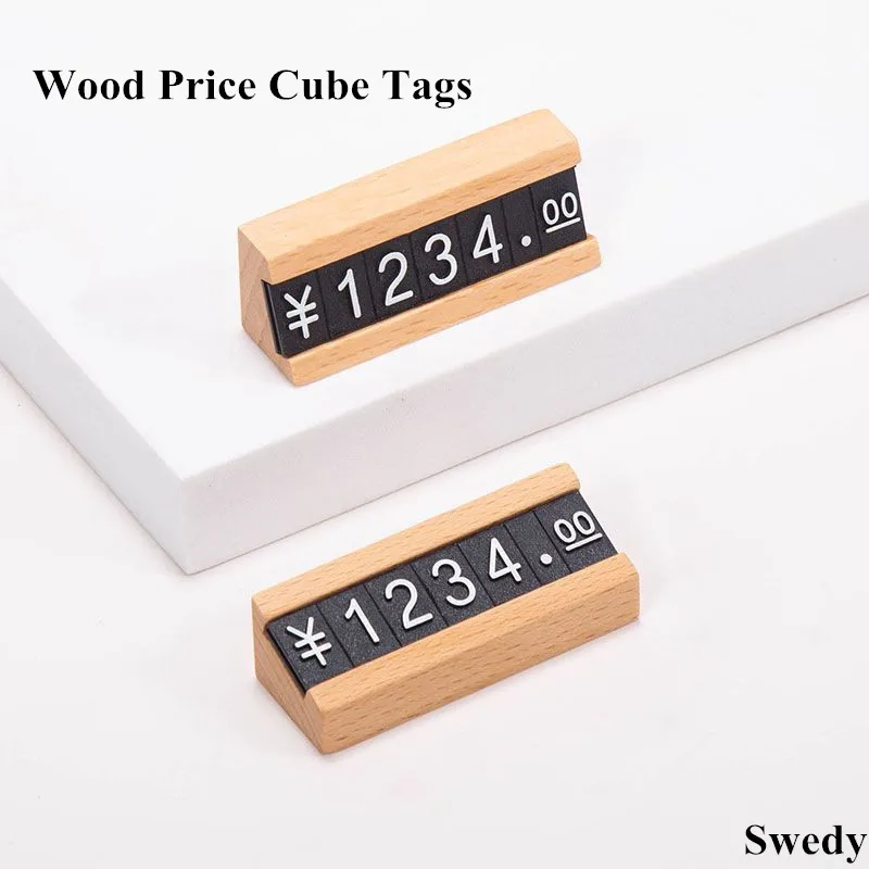 Adjustable Price Number Letter Price Cube Tag Display Stand Wood Base Jewelry Label Pricing Stand Block Kit
