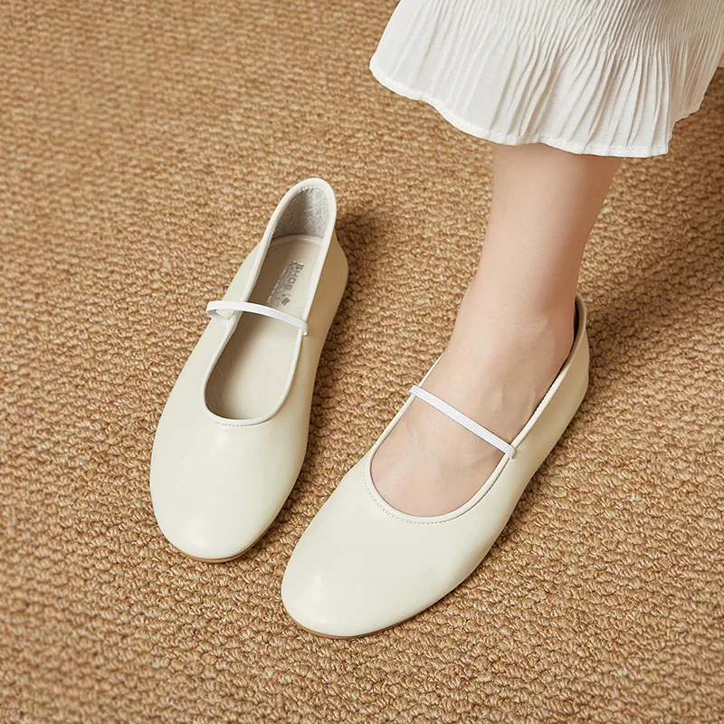 L2511 Old Money Vintage Soft Leather Flat Shoes For Women Stretch Line Band Mary Jane Ballet Shoes For Women Autumn Shoes 3