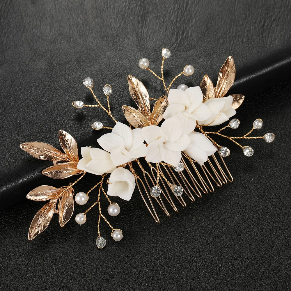 Bride Hair Pin Handmade Alloy Pearl Beads Barrette Women Crystal Rhinestone Hair Combs Tiara Jewelry Wedding Accessories hair comb jewelry accessories hair accessory hair clip hair headdress bridal headwear pearl hairpins hair band crown