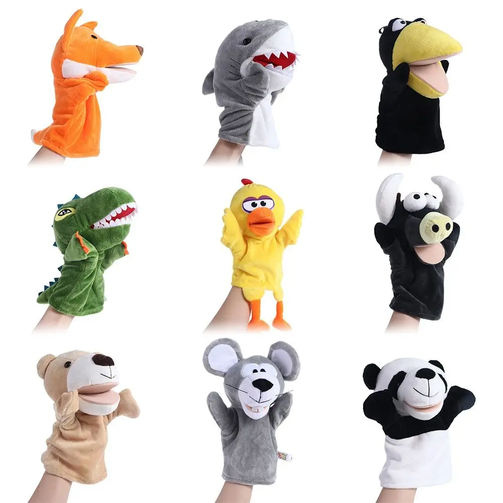 Anime Doll Kids Toy Stuffed Toys Dinosaur Panda Bear Shark Animal Puppet Plushed Doll Finger Puppet Hand Finger Puppet