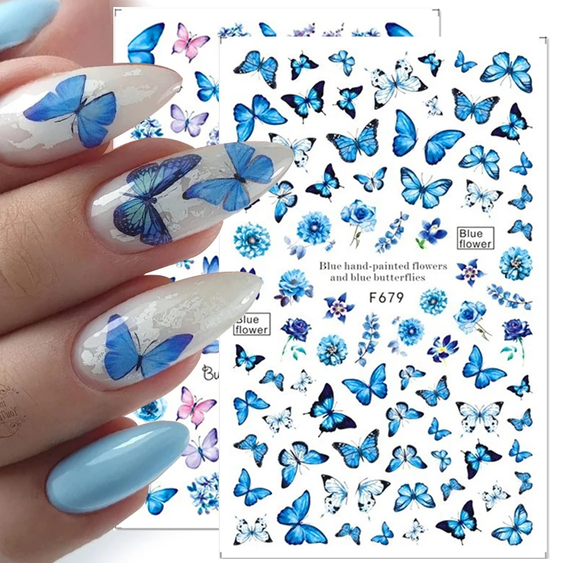 1 Sheet Blue Butterfly 3D Nail Stickers Flowers Leaves Self Adhesive Transfer Sliders Wraps Manicures Foils DIY Decorations HOT | Красота и
