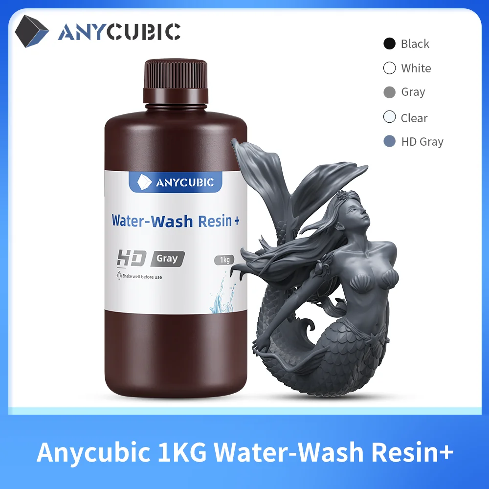Anycubic 3D Printer Resin, 405nm UV Eco Plant-Based Rapid Resin, Low Odor, Photopolymer Resin for LCD 3D Printing, 1kg Clear