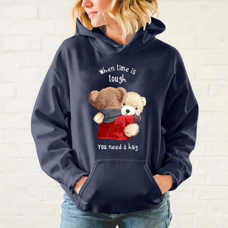 Printed Hoodie Plus Velvet Hug Bear Women's Pullover Men's Hoodie Winter Round Neck Loose Sweatshirt Super Dalian Hoodie Women hoodie jacket