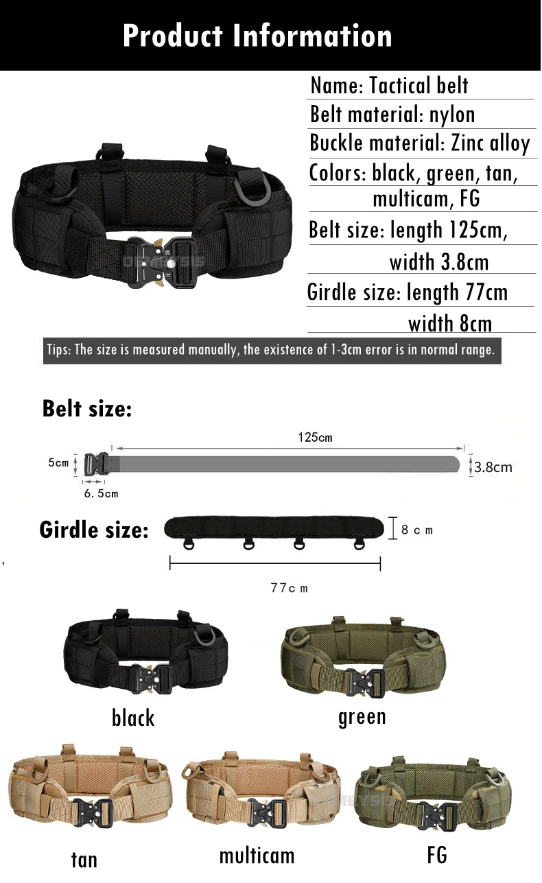 Description Picture 3 of itemMens Tactical Molle Belts Outdoor Airsoft Combat CS Hunting Padded Belt with Pouches