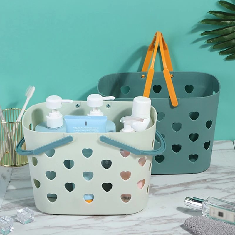 

Portable Shower Caddy Tote Heart Shaped Hollow Plastic Storage Basket with Handle Box Organizer Bin for Bathroom Swim Bag