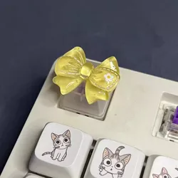 Customized Translucent Bow Keycap Creative Mechanical Keyboard with Pink and Blue Accents (1pc)