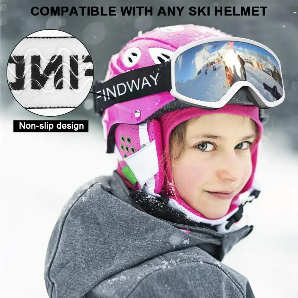 Findway-OTG Óculos de esqui para meninos e meninas, óculos anti-nevoeiro, inverno com lente de proteção 100% UV, snowboard de neve, jovem júnior, inverno, 8-14