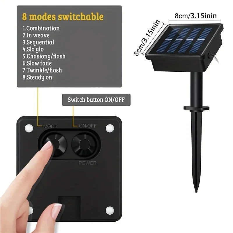 12m/7m Solar Tube Light Garden Light String Outdoor 8 Modes Rope Lights Wedding Swimming Pool Roof Festive Home Party Decoration