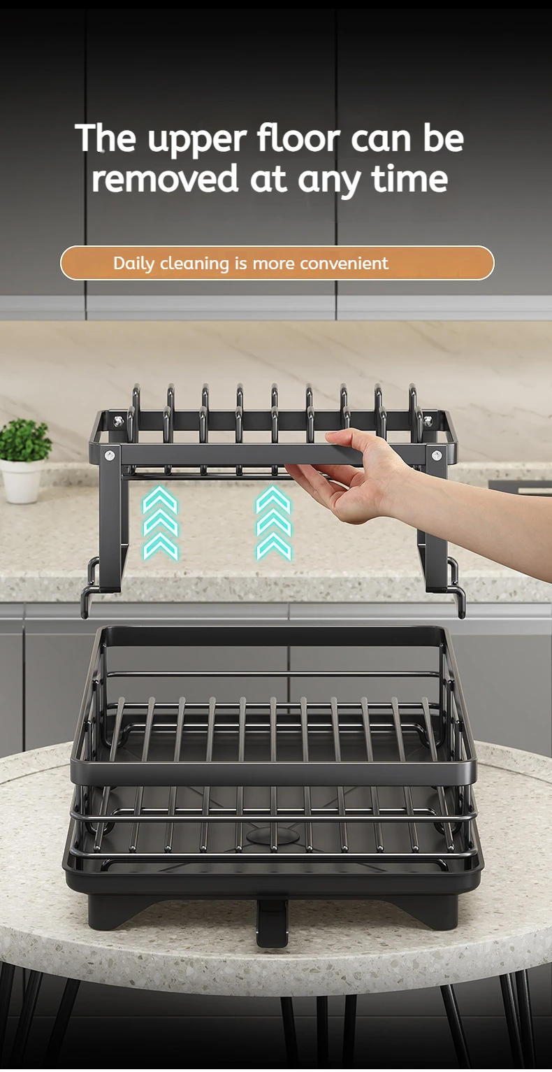Adjustable Stainless Steel Dish Drying Rack with Drainboard - Over Sink Plate Organizer
