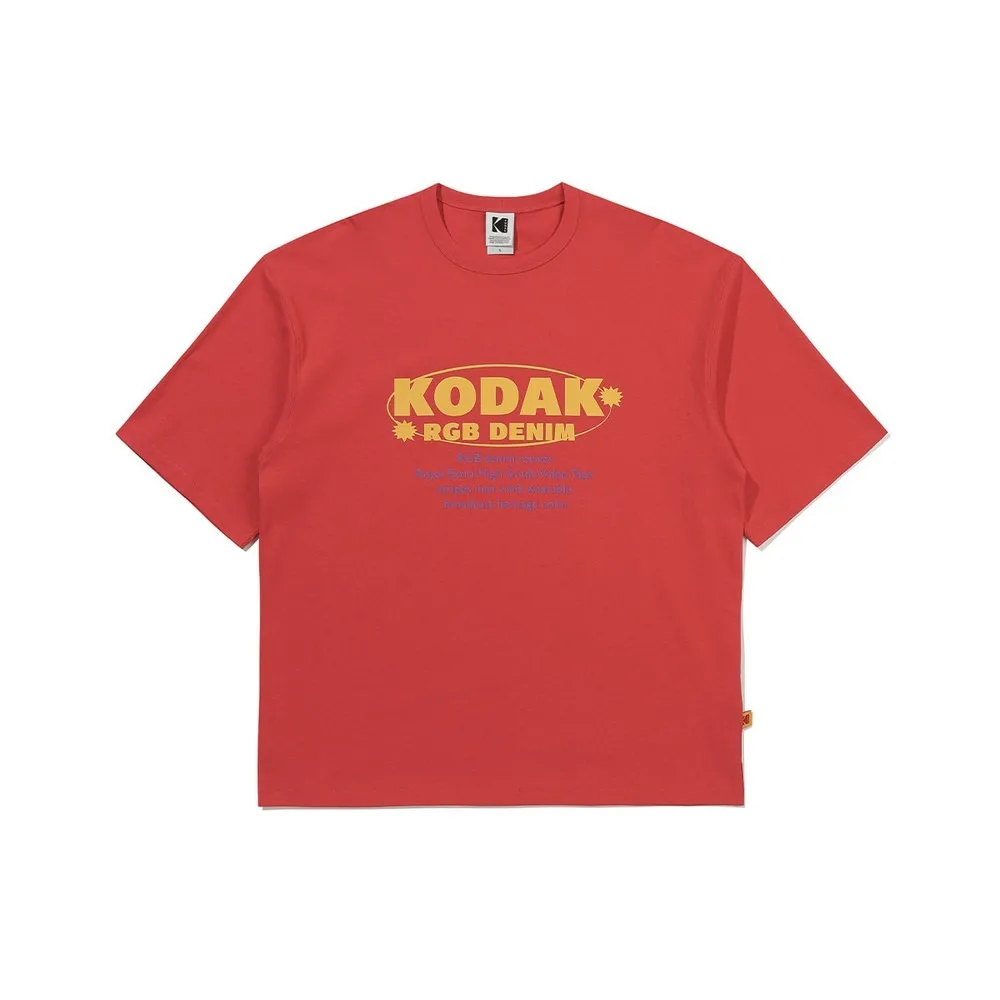 KODAK RGB 로고 클래식 퓨어 코튼 반팔 티셔츠, 레트로, 한국 스타일, 트렌디하고 편안합니다.