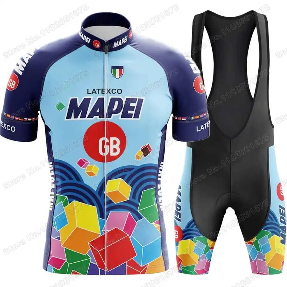 ヴィンテージサイクリングジャージキューブブルーセットレトロ