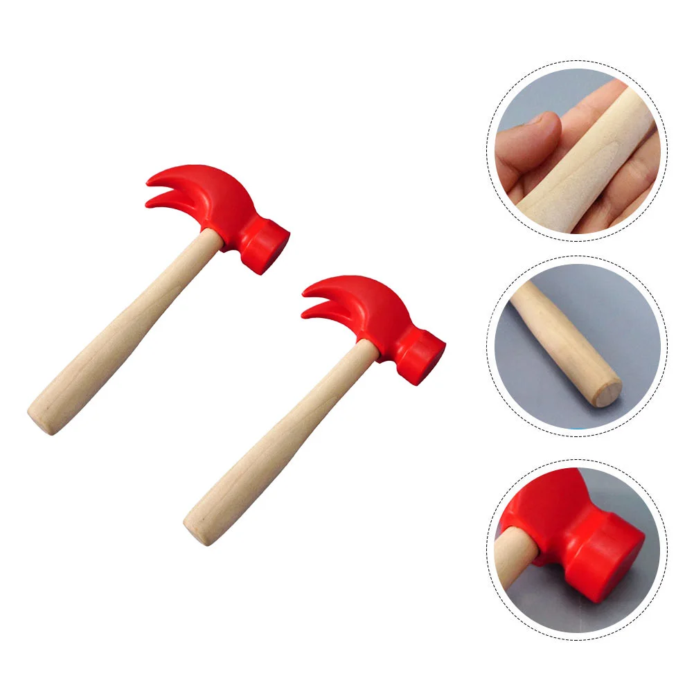 2 Pcs Simulated Small Wooden Toy Hammers Pretend Tools for Children Simulation Baby Miniature Toys