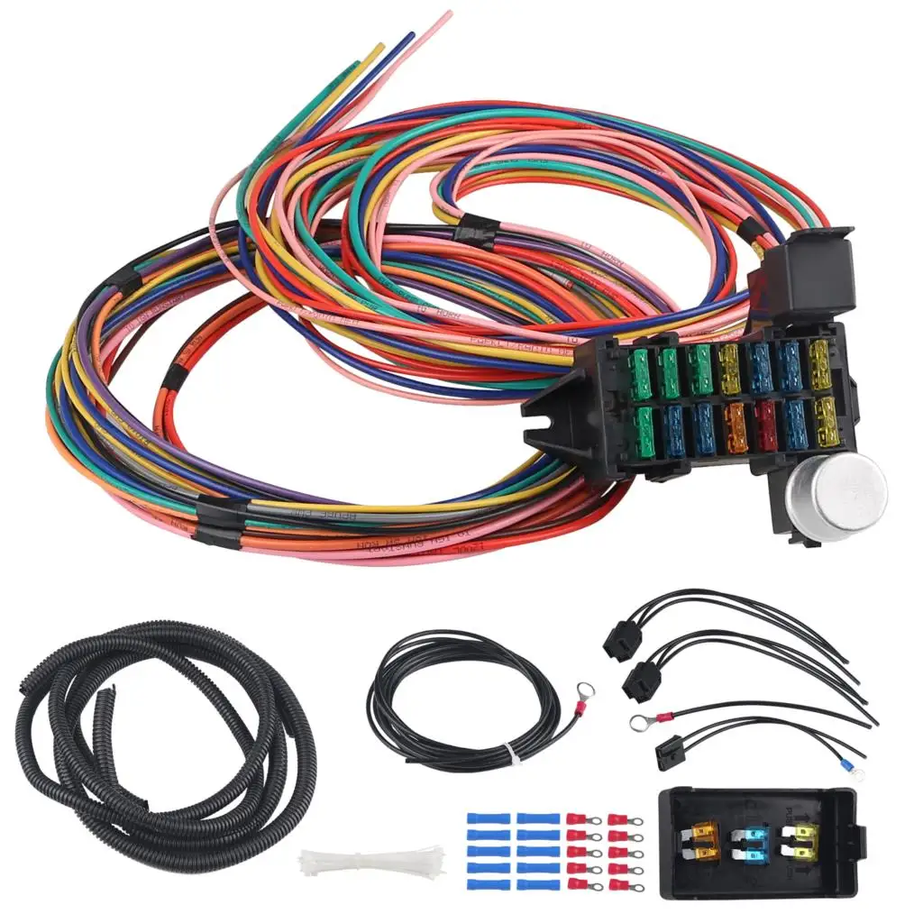 

Universal 14 Circuit Fuse Universal Wire Harness Muscle Car Hot Rod Street Rat With Fuse Box Assembly Car Accessories