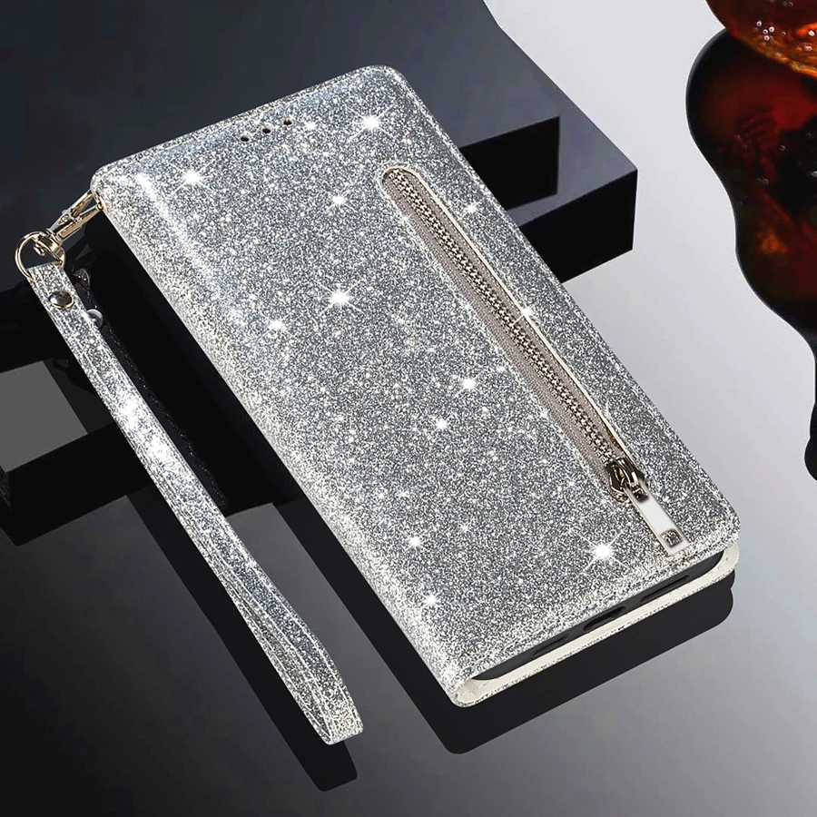 Glamorous Glitter Leather Wallet Flip Case Cover