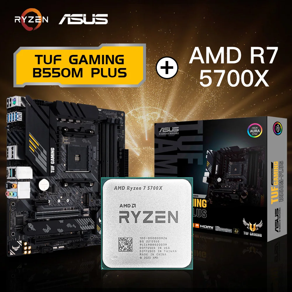 AMD nuevo conjunto de placa base Ryzen 7 5700X R7 5700X CPU + ASUS TUF GAMING B550M PLUS ATX