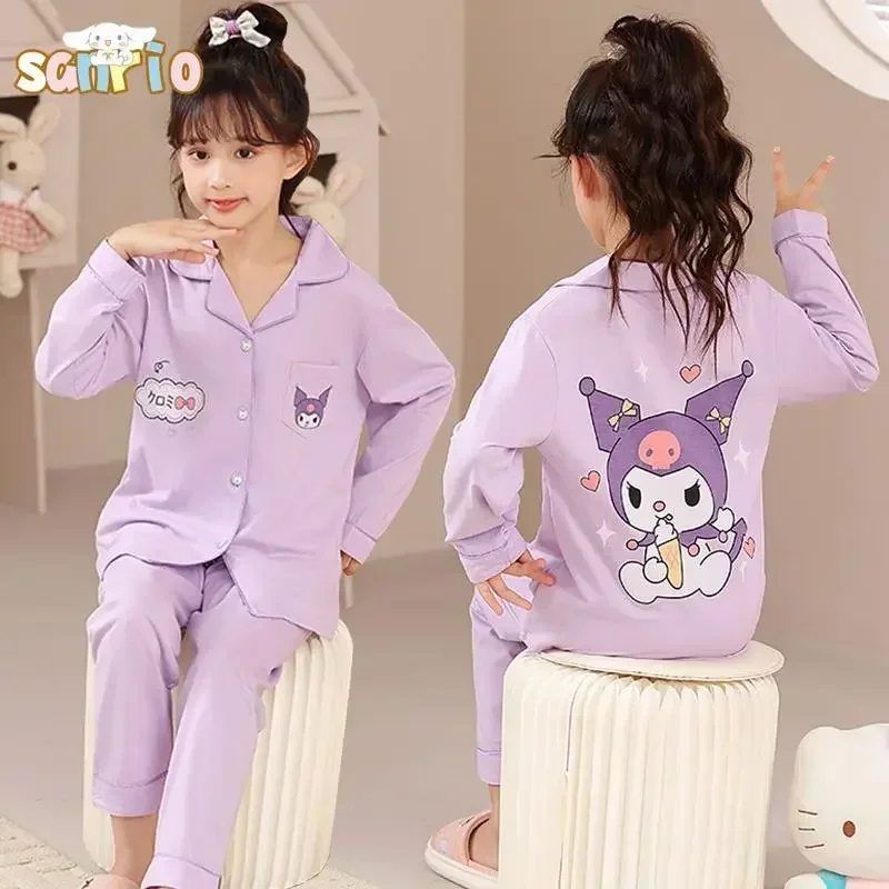 

Kawaii Sanrio Cinnamoroll Kuromi Children's Long-sleeved Pajamas Cartoon Anime My Melody New Fall Boy Girl Cotton Pajamas Gift