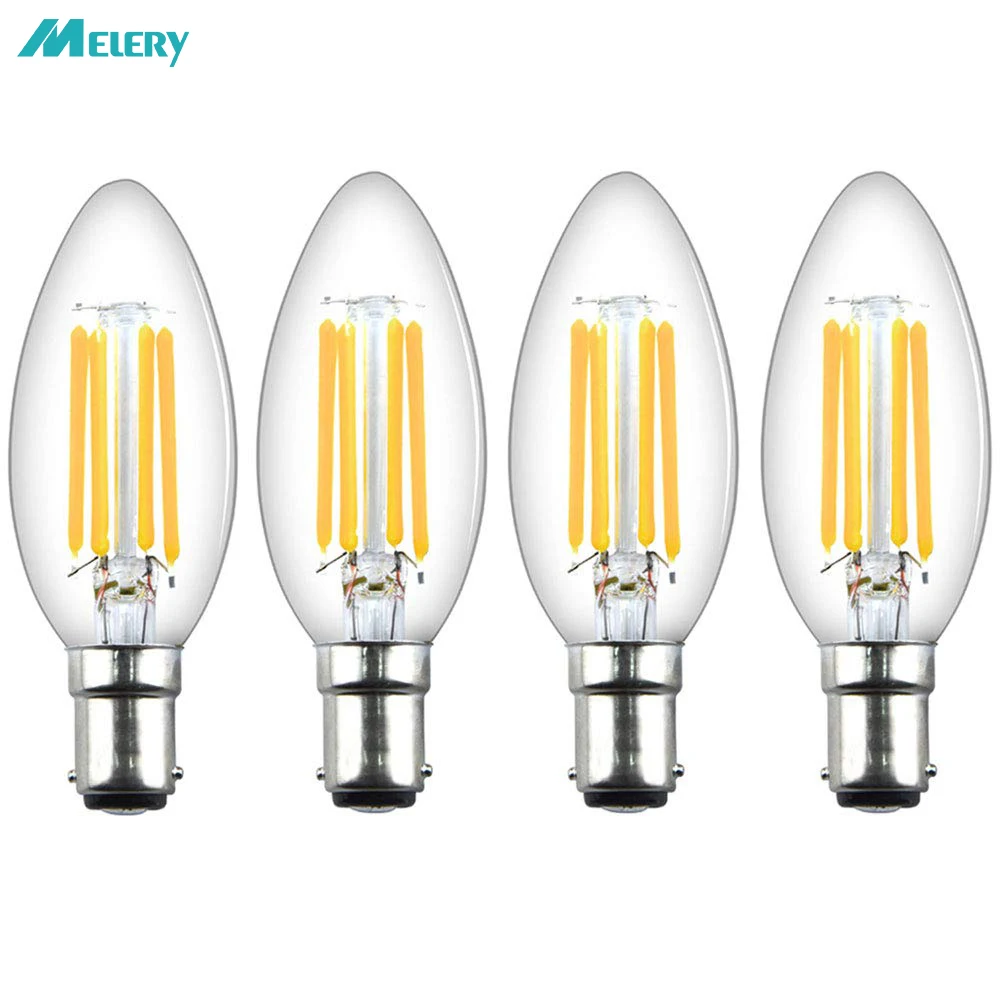 LED Candle Filament Light Bulbs Dimmable B15 SBC Bayonet 4W Ba15d Vintage  Warm White 2700K 40W Replacement (4Pack) Home Office
