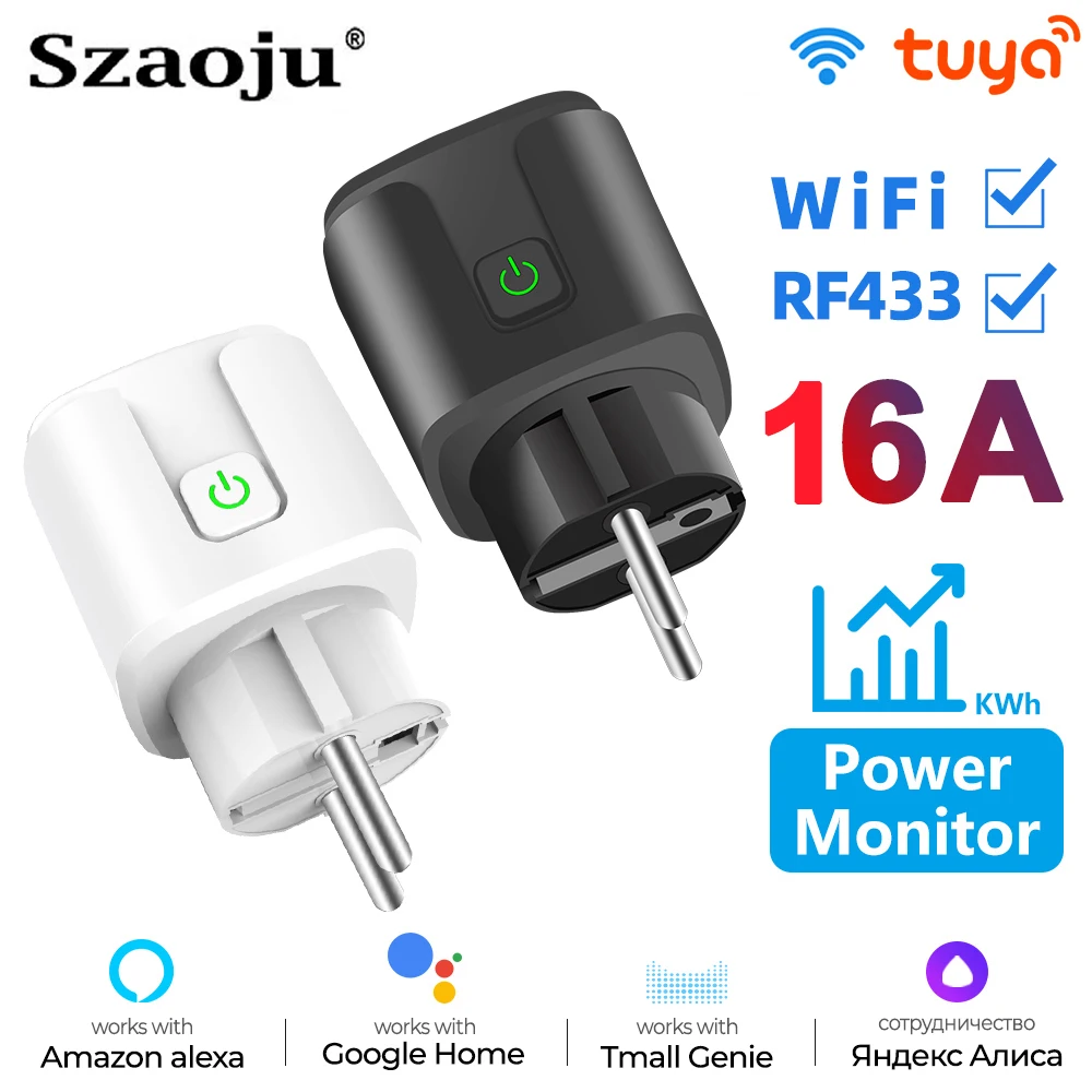 Szaoju Tuya Wifi Rf433 Ue Inteligentne Gniazdo Wtyczka 16A Adapter Monitor Zasilania Bezprzewodowy Pilot App Dla Google Home Alexa