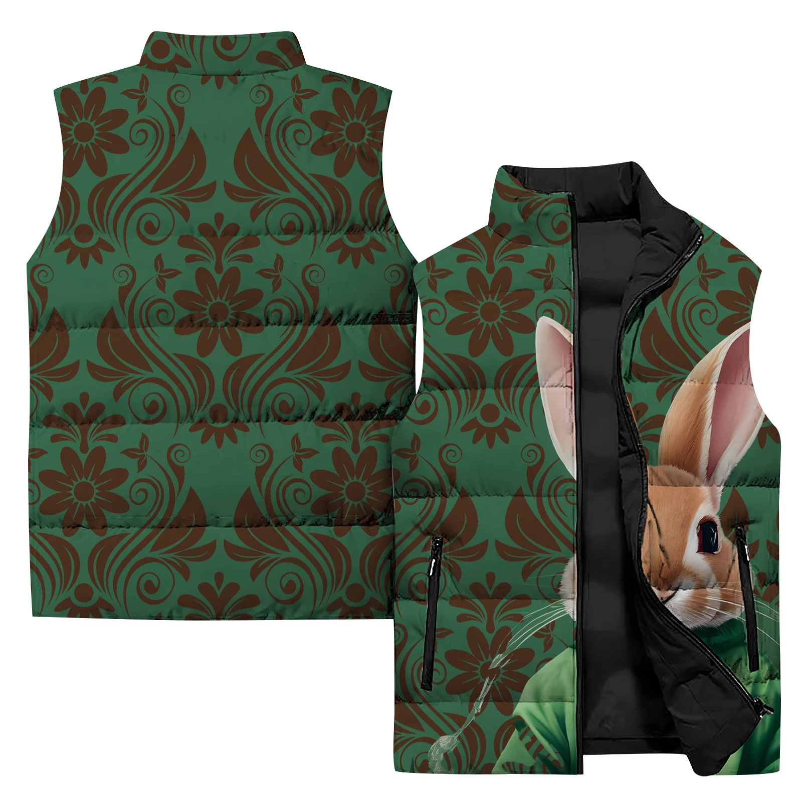thumbnail image 1 of Chaleco cómodo y cálido para hombre, elegante chaleco con estampado de zorro, ropa personalizada con estampado de gato y conejo, chaquetas de invierno para hombre, 1 of 5