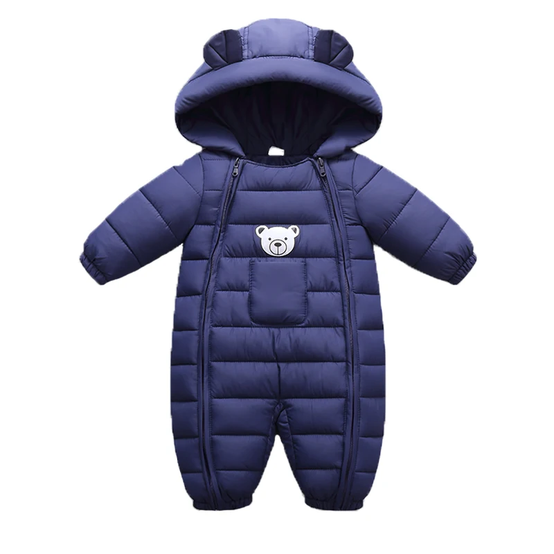 Autumn Winter Baby Girls Romper Thick Cartoon Ear Hooded Baby Boys Snowsuit Toddler Cotton Overalls Newborn Jumpsuits