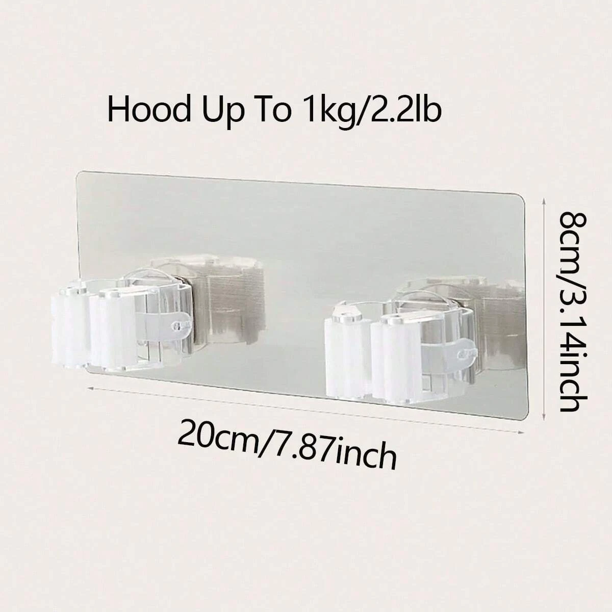 Dual hole self-adhesive mop holder, wall mounted mop and broom storage