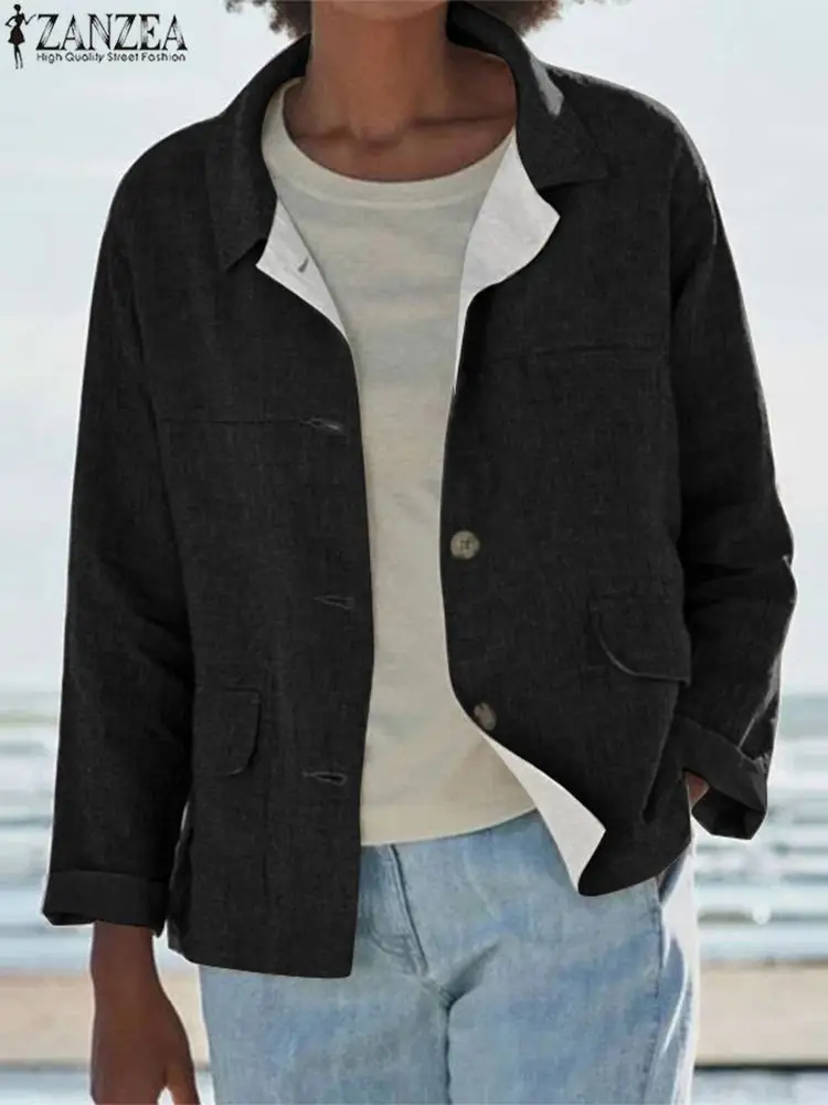 

Женская Лоскутная рубашка ZANZEA, весна 2024, топы с длинным рукавом, винтажная блузка с воротником с отворотом и пуговицами, модные праздничные однотонные мешковатые блузки