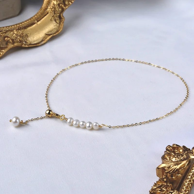 NYMPH Pearl Anklet Natural Freshwater 14K Gold Filled Chain Original Design Handmade Fine Jewelry girl Gift