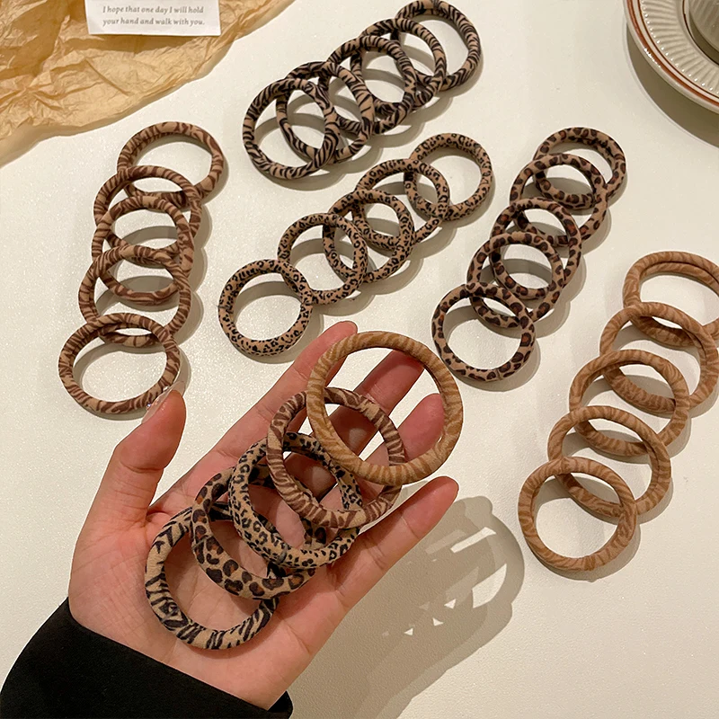 5pcs Elastic Leopard Hair Bands Rope Ponytail Holder Tie Hair Hoop Vintage Soft Rubber Band Women Girl Durable Hair Accessories