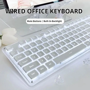 EWEADN GX710S Office Keyboard silent, All-Metal Panel 104 Keys Wired with Water Drop Keycaps, for Game and Office White & Black 1