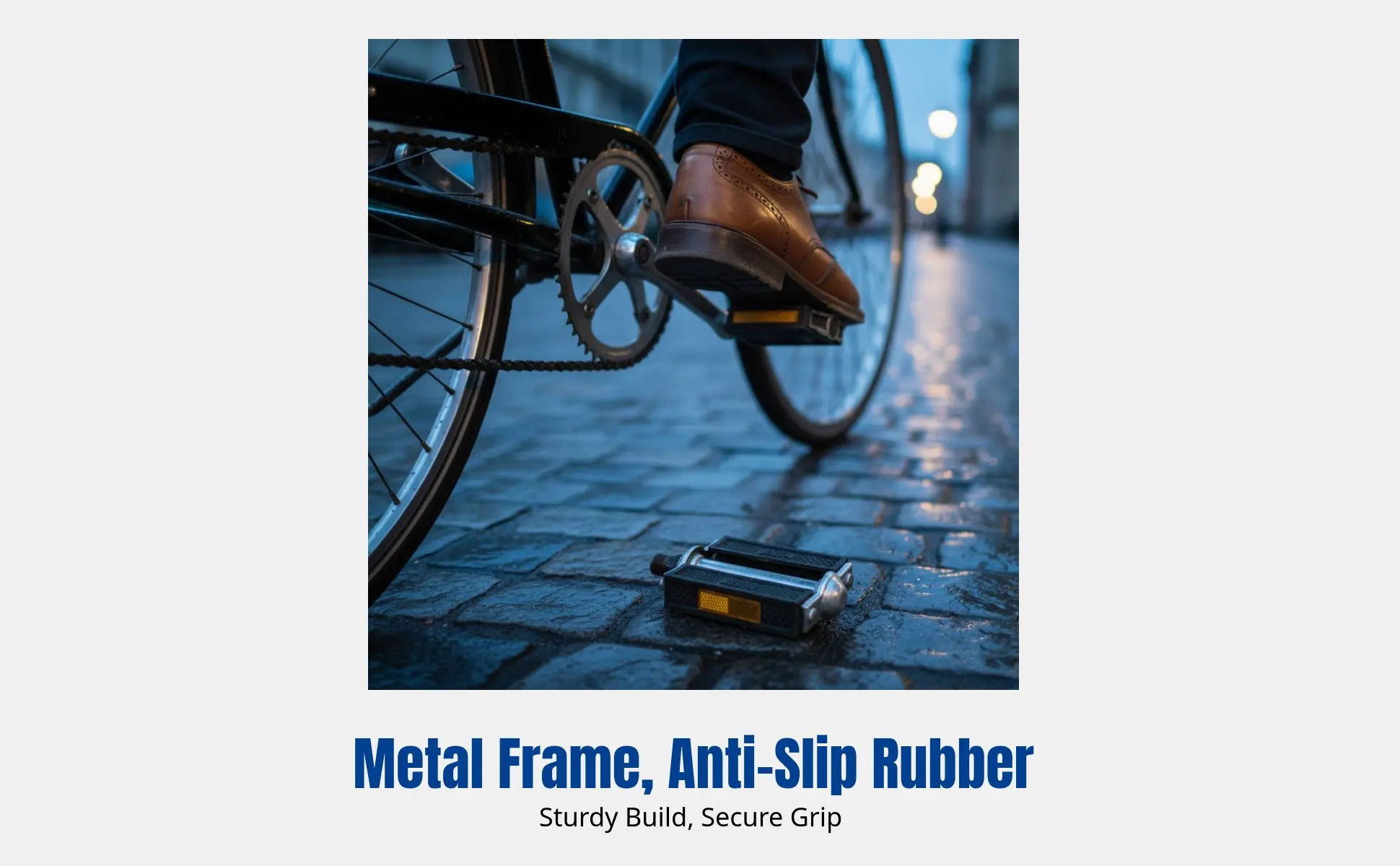 Traditional Bike Pedal, Iron Rubber, Double Bearing, Textured Anti-Slip, Vintage Style, Fits 26cm & 28cm