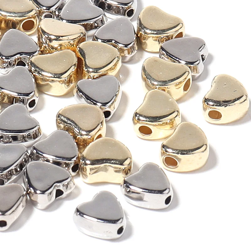 Small Gold Heart Beads, Gold Spacer Beads, Heart Shaped Beads for Jewe