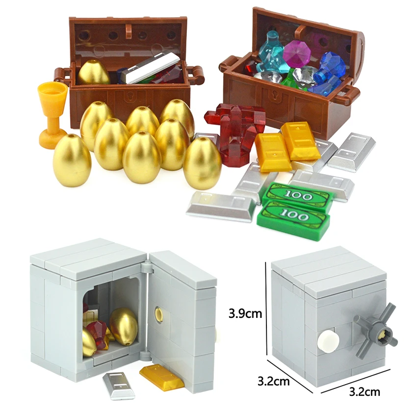 City Treasure Gold Silver Diamond Safe Box Building Blocks Jewel Dollars Bricks Compatible Figures Accessories DIY Kids Toys