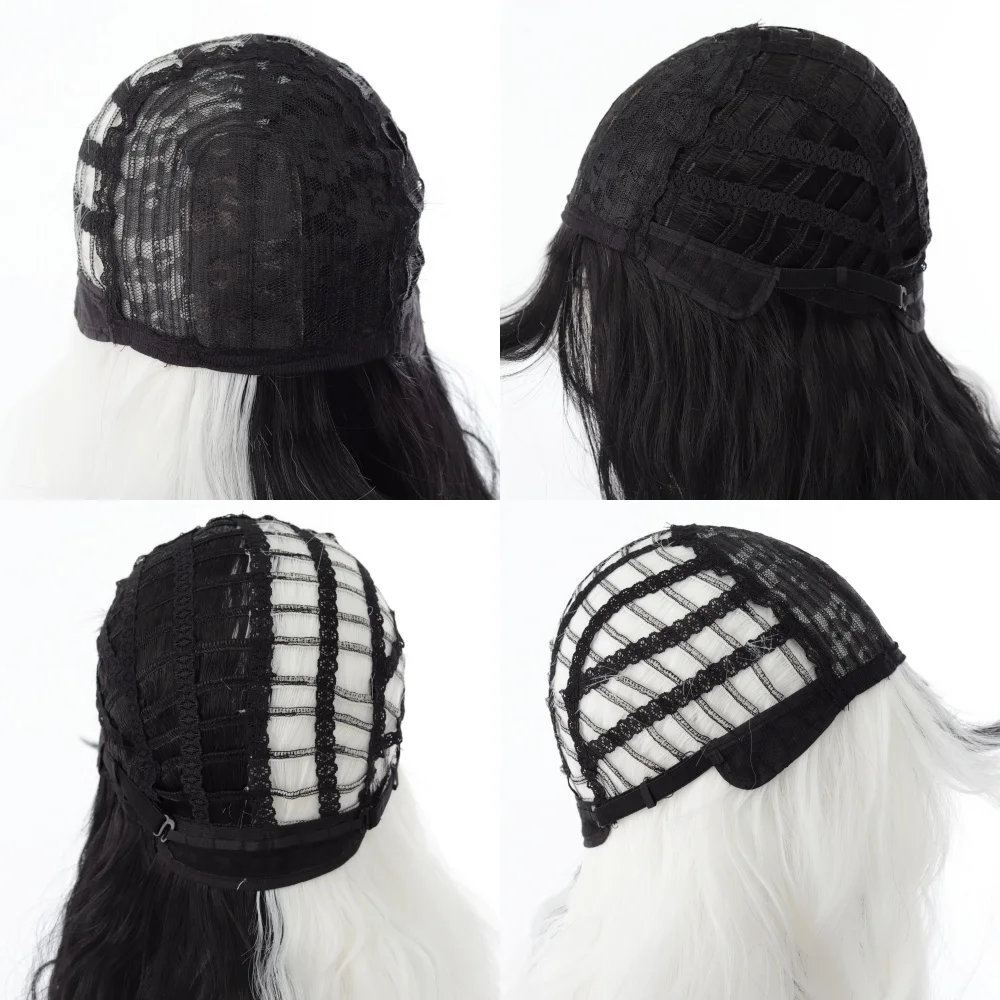 Black and White Curly Synthetic Fiber Wig for Women